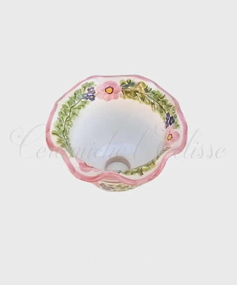 Coppetta Applique in ceramica di Vietri con Merletto Decorata rosa fiorata