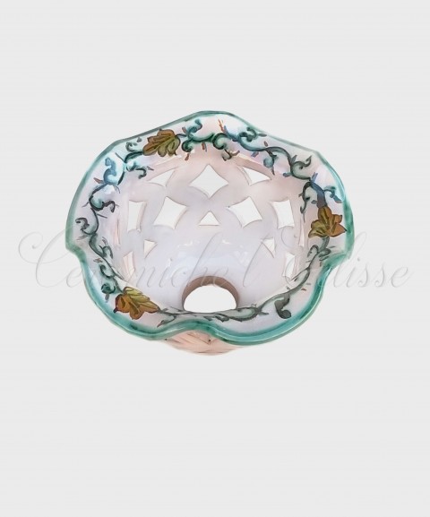 Coppetta Applique traforata in ceramica di Vietri con Merletto tralcio semplice