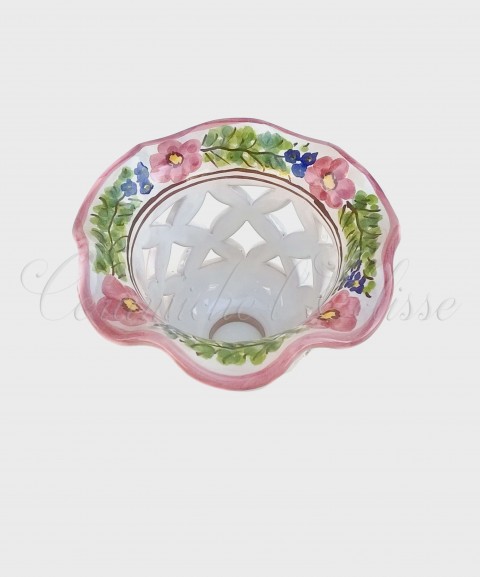 Coppetta Applique traforata in ceramica di Vietri con Merletto rosa