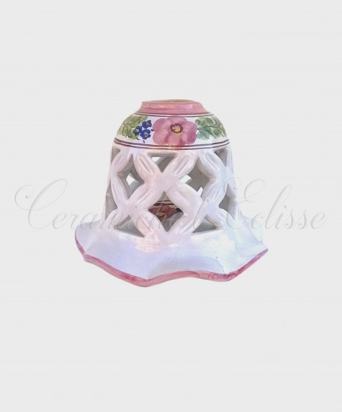 Coppetta Applique traforata in ceramica di Vietri con Merletto fiori rosa