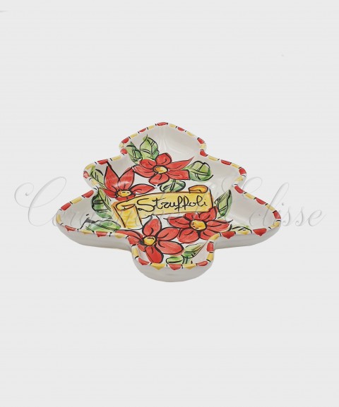 Piatto Natalizio in ceramica di vietri ad Albero di Natale Fiore Rosso (Struffoli)