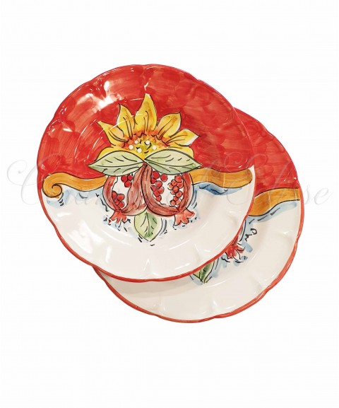 Coppia Piatti in ceramica di vietri girasole e frutta rosso con melograno