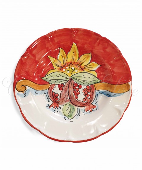 Piatto piano in ceramica vietri girasole e frutta rosso con melograno