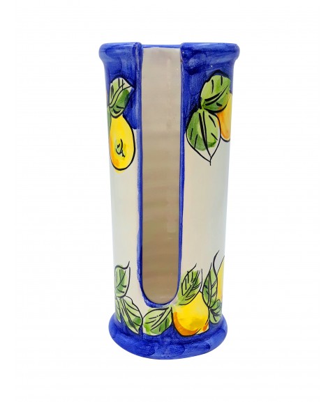 Dispenser Porta Bicchieri in ceramica di Vietri Cilindrico Decorato a Mano limoni