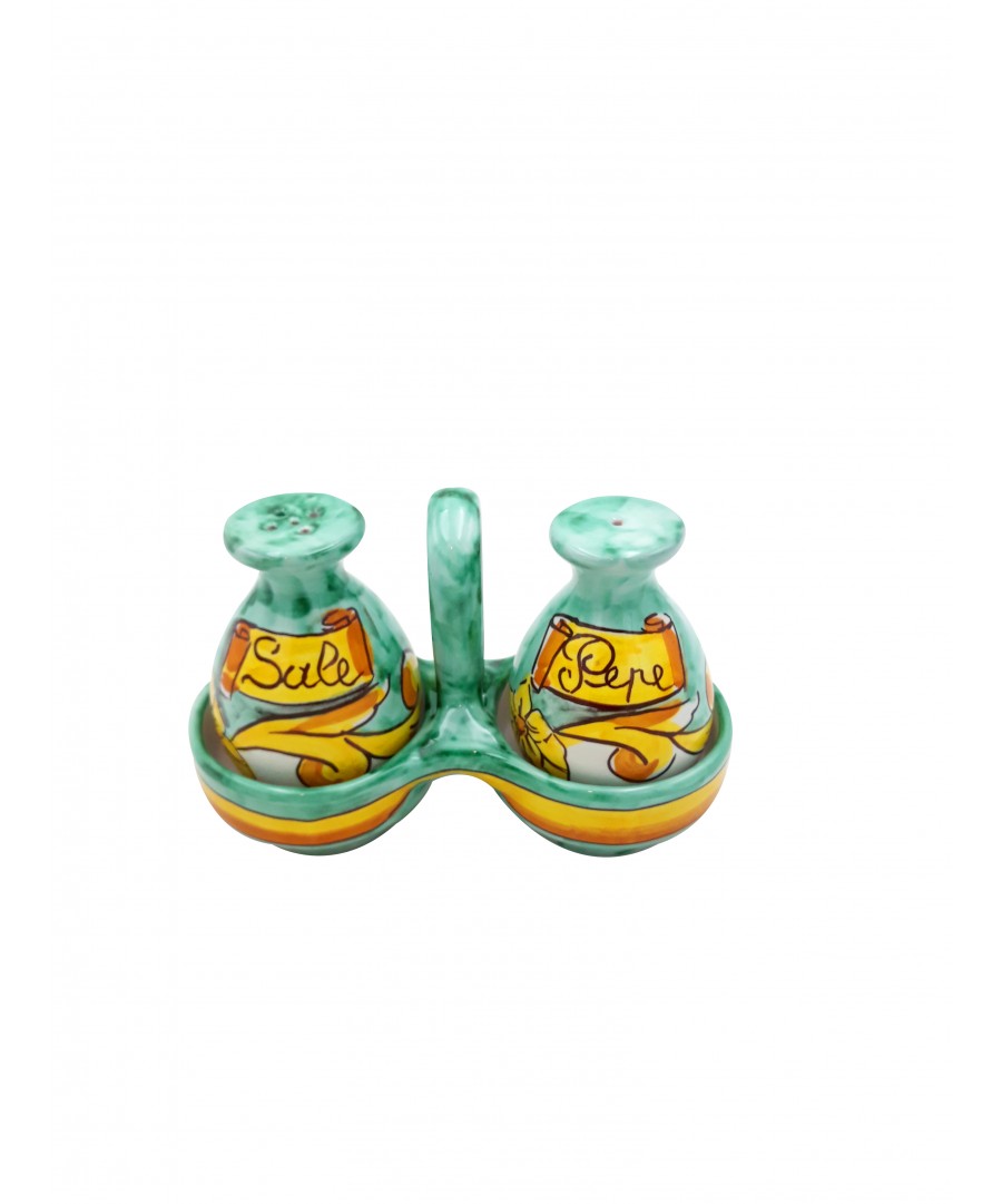 Porta Sale e Pepe con Ampolle Coordinate in Ceramica di Vietri