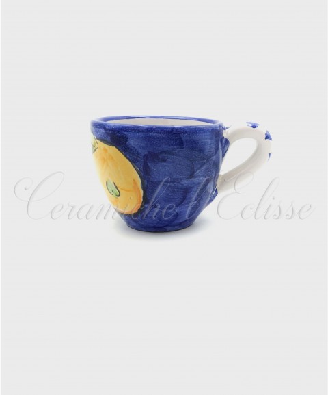Tazzine da caffè in ceramica di vietri decoro limoni blu
