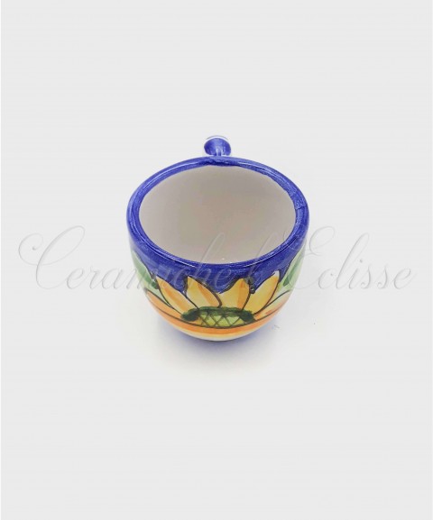 Tazzine da Caffè in ceramica di Vietri Bombate decoro Girasole blu fiorata