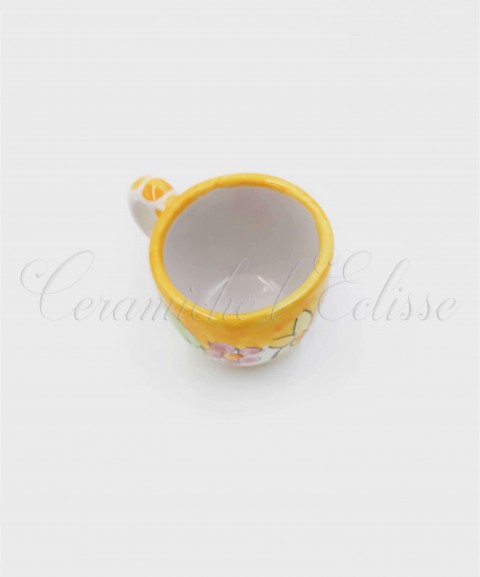 Tazzine da Caffè in ceramica di vietri Bombate decoro Fiorato gialla