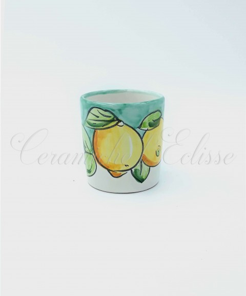 Tazzina da Caffè in ceramica di Vietri Cilindrica decoro Limoni verde