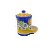 Barattolo Portasale in ceramica di Vietri con vaschetta autoriempiente casette blu