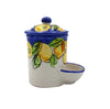 Barattolo Portasale in ceramica di Vietri con vaschetta autoriempiente limoni blu