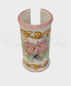 Dispenser Porta Bicchieri in ceramica di Vietri Cilindrico Decorato a Mano bouquet rosa