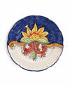 Piatto piano in ceramica di vietri girasole e frutta blu con frutta